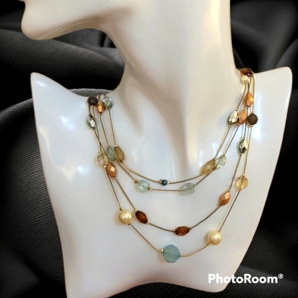 Twisted Chain Beaded Illusion Layered Station Torsade Necklace - Picture 1 of 9